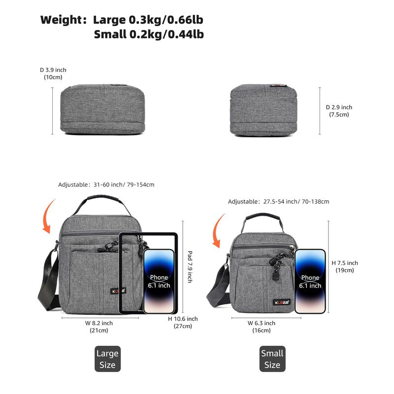 KL928 Men's Messenger Bag - Crossbody Shoulder Bags Travel Bag Man Purse Casual Sling Pack for Work Business(Large Version,Grey)