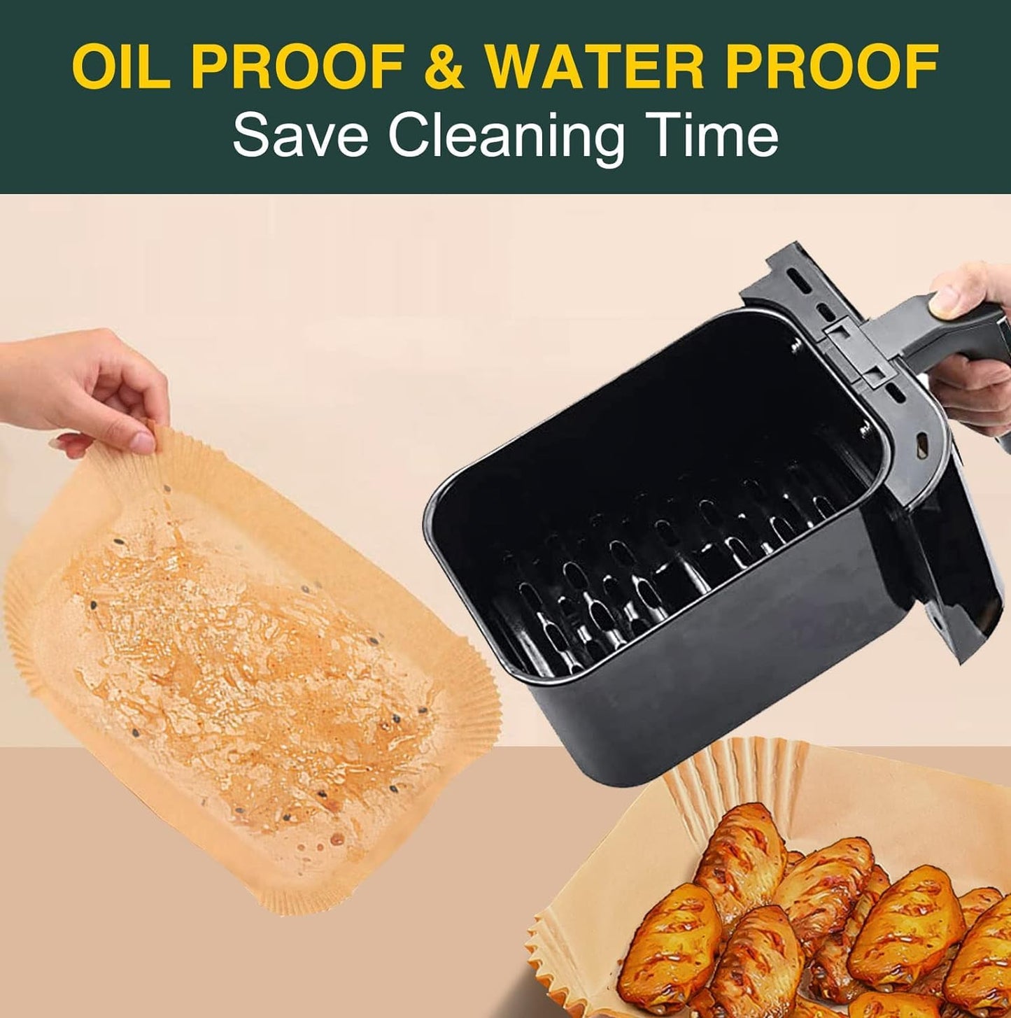 Air Fryer Disposable Paper Liners for Ninja Dual Airfryer Accessories, Non-Stick Parchment Rectangular for Baking, Oil Proof, Water Proof, for Microwave Oven (150PCS, 8.6in x 5.5in）