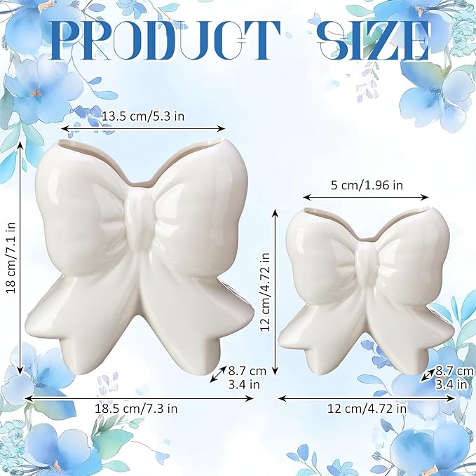 Jingmore Bow Vase Coquette Ceramic Vase Pen Holder Makeup Brush Holder Contemporary Design Decorative Women Gift for Christmas Home Office Shelf Table Room(White,Large,Classic)
