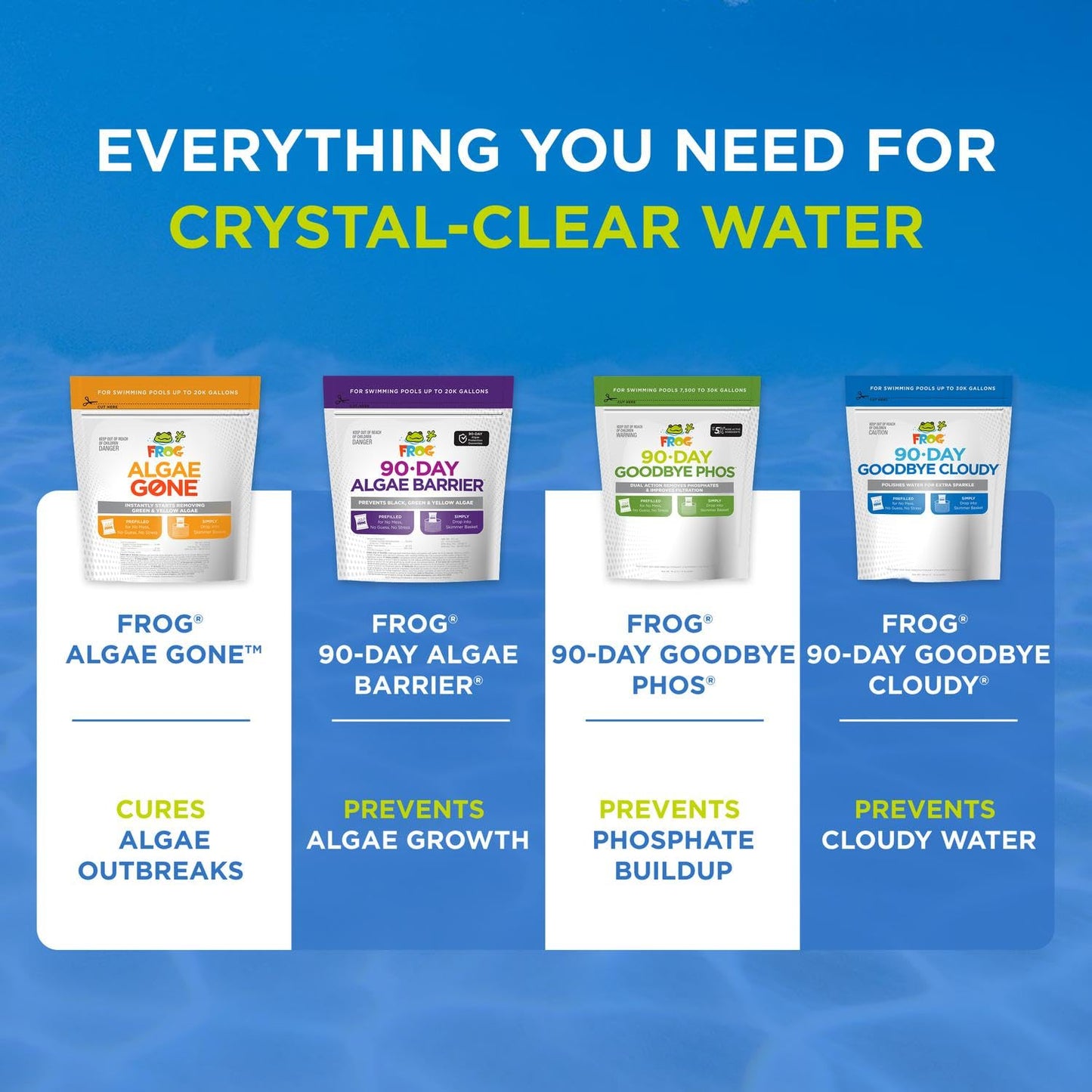 FROG Algae Gone - Dry Formula Algaecide Removes Green and Yellow Algae for In-Ground & Above-Ground Pools up to 30,000 Gallons - Chemical Pool Maintenance & Treatment - 3 Pods