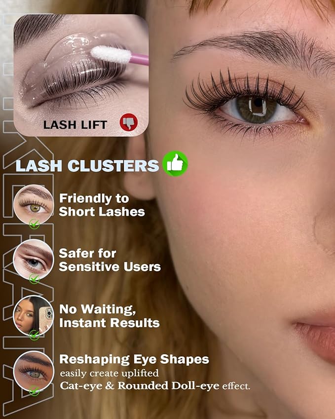 PHKERATA Natural Lash Clusters Manga Eyelash Clusters, Wispy C Curl Clusters Eyelash Extensions Invisible Clear Band, Korean Lashes Look DIY Lash Extensions, Fairy PestaÃÂ±as Postizas Naturales