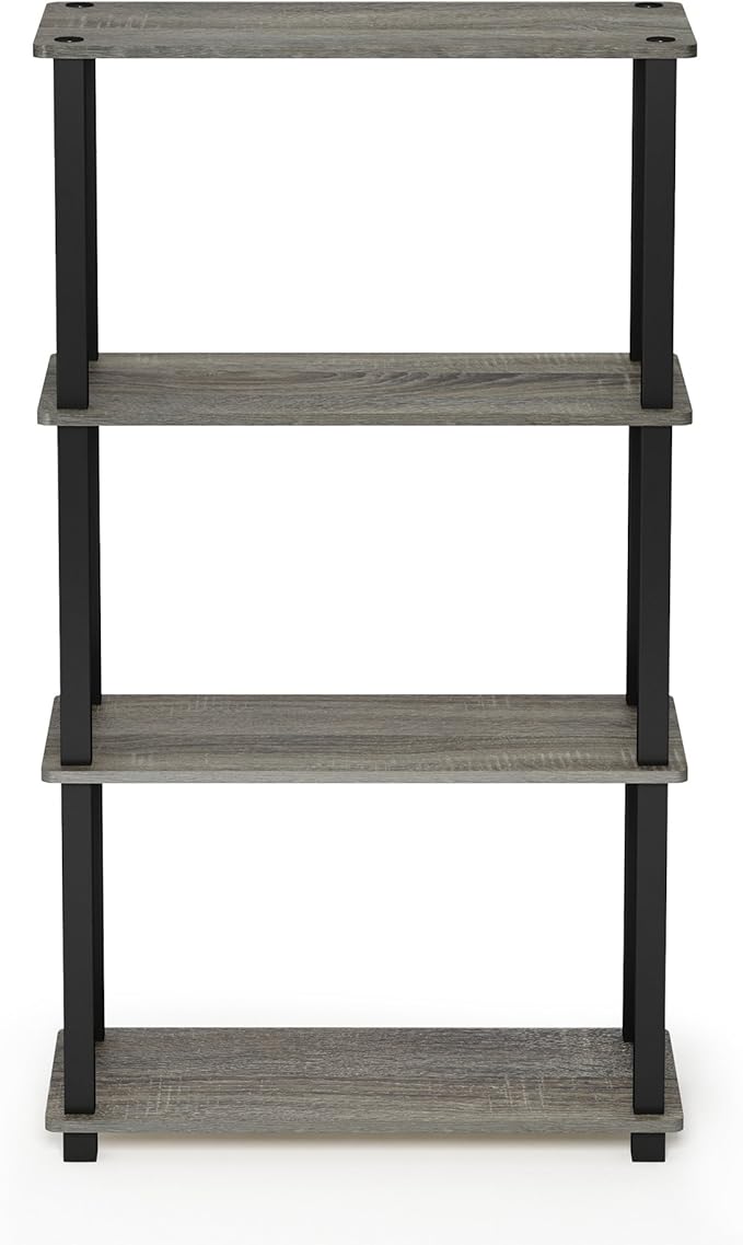 Furinno TURN-S-TUBE Storage Shelves, 4-Tier Book Shelf, Corner Shelf, Toolless Open Shelves, for Organization and Storage, Living Room, Garage, Home Office, French Oak