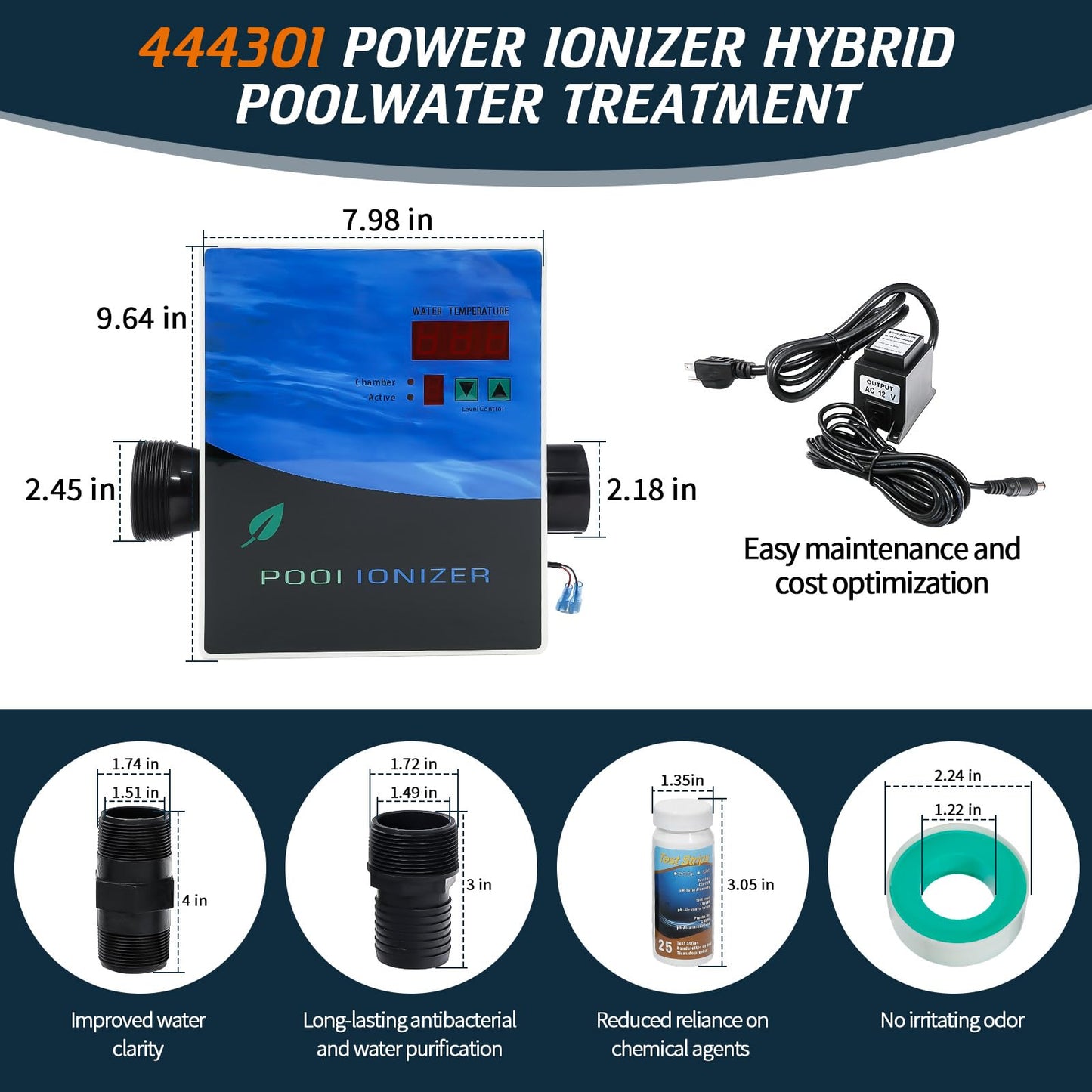 444301 Pool ionizer System, Pool Purifier with Active Level Control for In-Ground and Above-Ground Pools, Hot Tubs