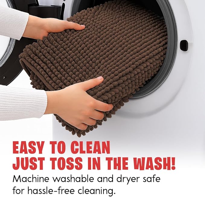 MudGuard Mat™ Dog Door Mat for Muddy Paws, Super Absorbent Microfiber, Non-Slip Indoor Mat, Quick Dry Chenille Mud Mat for Dogs & Entryway, Washable, Choco 24" x 36"