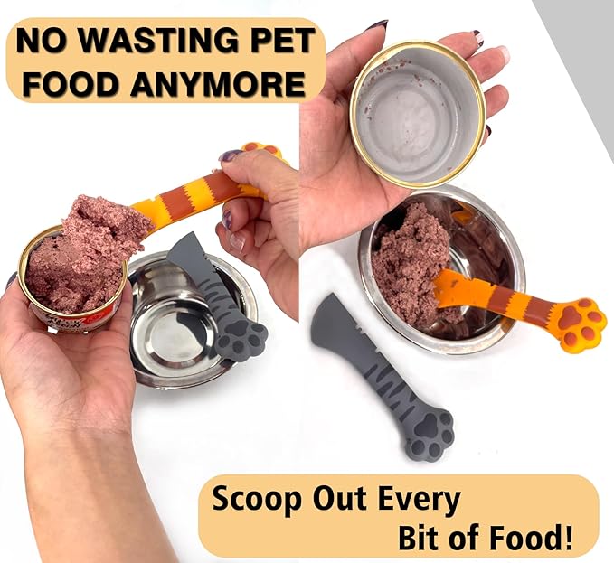 2 Pack Dog Cat Food Spoon, Cute Paw Silicone Pet Can Opener Spatula Scoop Mixing Spoons for Wet Canned Food