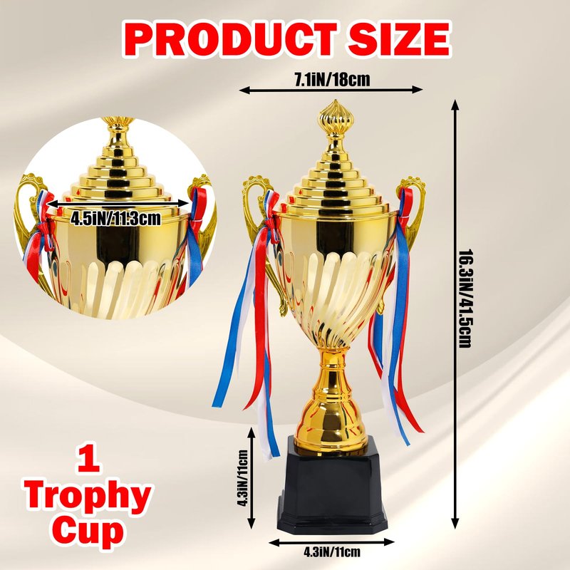 Meecuppa 16inch Gold Champion Trophy Cup | Patriotic Red-White-Blue Bow Design | Premium Award for Sports Tournaments, Competitions & 1st Place Ceremonies