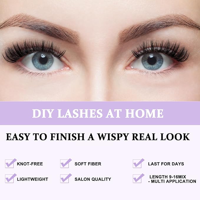 B&Q Lash Clusters 280PCS Natural Eyelash Clusters 40D D 10mm Individual Lash Wispy Eyelash Extension with Soft Thin Band Classic Look Pestañas Postizas Comfortable DIY at Home(40D-D-10mm)