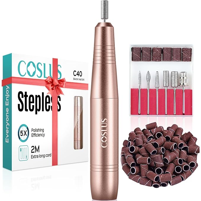 COSLUS C40 Electric Nail Drill File Professional: for Acrylic Gel Dip Powder Nails Portable Nail Machine Kit Manicure Pedicure Tools Polishing Set with Nail Drill Bits Sanding Bands