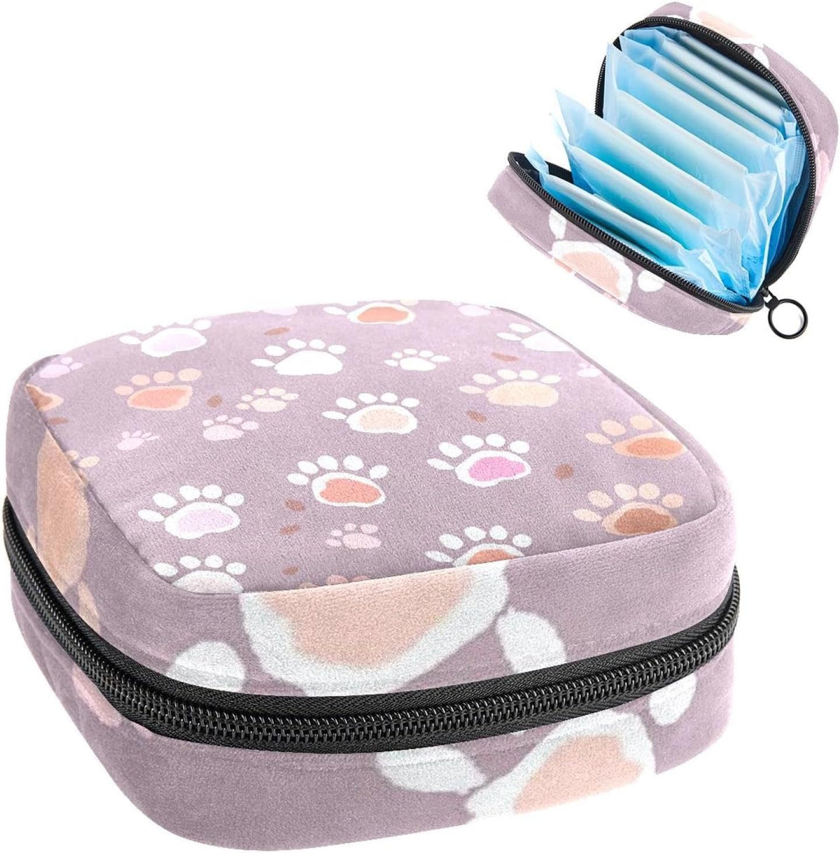 Cute Cat Dog Paw Sanitary Napkin Storage Bag, Tampons Collect Holder Purse, First Period Kit for Girls Women, Pad Bag for Period for School