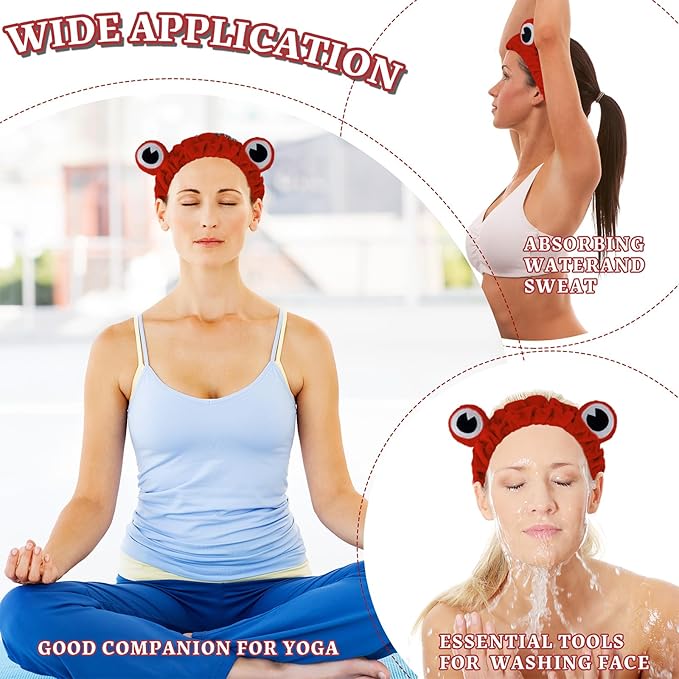 Jowmoy red Frog Eye Elastic Headband - Versatile for Spa, Skincare, Makeup, Face Wash, Fun Gift for Women (1 Pack)