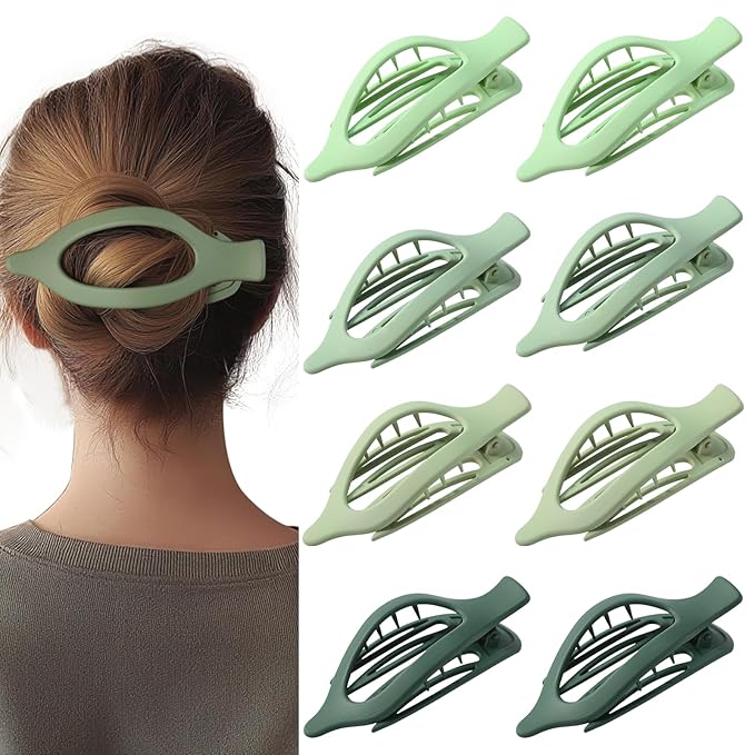 8 Pack Green Flat Hair Clips – Matte Large French Green Claw Clips for Women & Girls, No-Slip Strong Hold Gradient Barrettes for Thick or Thin Hair, Nature Inspired Cottagecore Look
