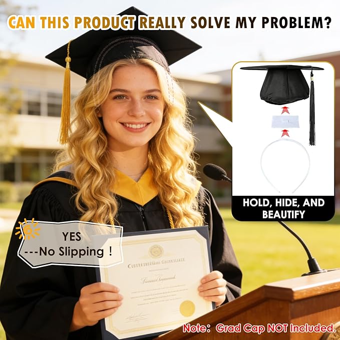 Graduation Cap Headband Insert-Anti-Fall Grad Cap Headband for Curly Hair,Graduation Hat Hair Band Accessories