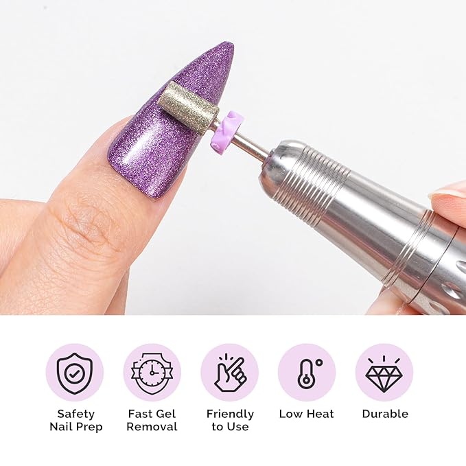 MelodySusie Nail Drill Bits, 10Pcs Diamond Sanding Bit Set with 40pcs Sanding Bands (#120#180#240 Grits) with 6.65mm Mandrel Bit, Nail Gel Polish Remover Tool for Acrylic Nails Manicure Nail Prep