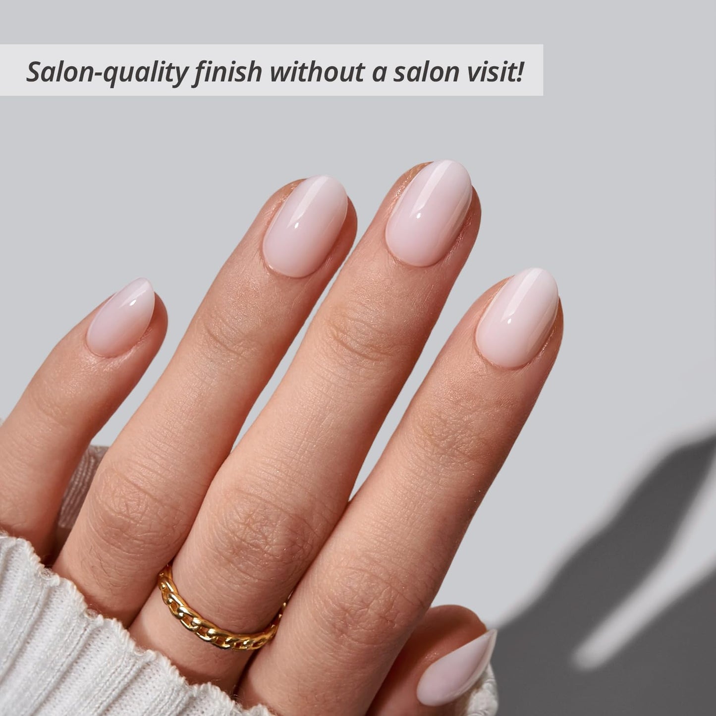 BTArtbox Press On Nails Almond - Power Calm, Lamp-Curable 4-Week Wear Nude Pink Extra Short Press On Nails with Glue and Adhesive Tabs, Easy-to-Apply in 16 Sizes - 32 Nails All-in-One Kit