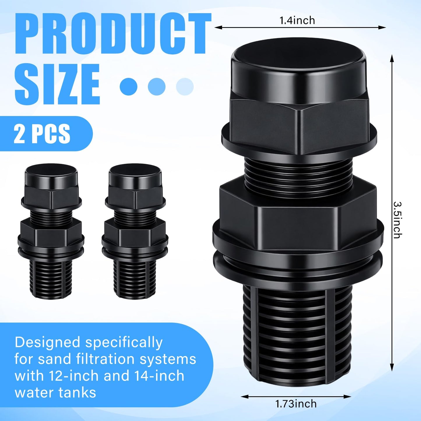 Chicmount 2 Pcs Plastic Drain Plugs and Seal Ring Set Replacement Drain Plug and Seal for Sand Filter Systems with 12 and 14 Inch Tanks (Black)