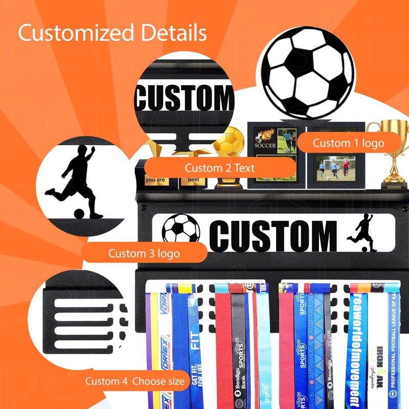 Lapetale Fashion Personalized Medal Holder with Name Display Rack for Awards Ribbons - Metal Custom Sports Race Plaques Hanger for Wall Mount Hold Up 60 Medal Hanger Display for Athlete Boy Girl Kid