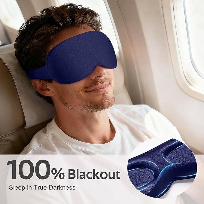 Sleep Mask for Men Women - 100% Blackout Eye Masks for Sleep - 3D Soft Sleeping Mask for Side Sleepers - Zero Pressure Lash Extensions Eye Cover Shade for Airplane Travel Essentials, Blue