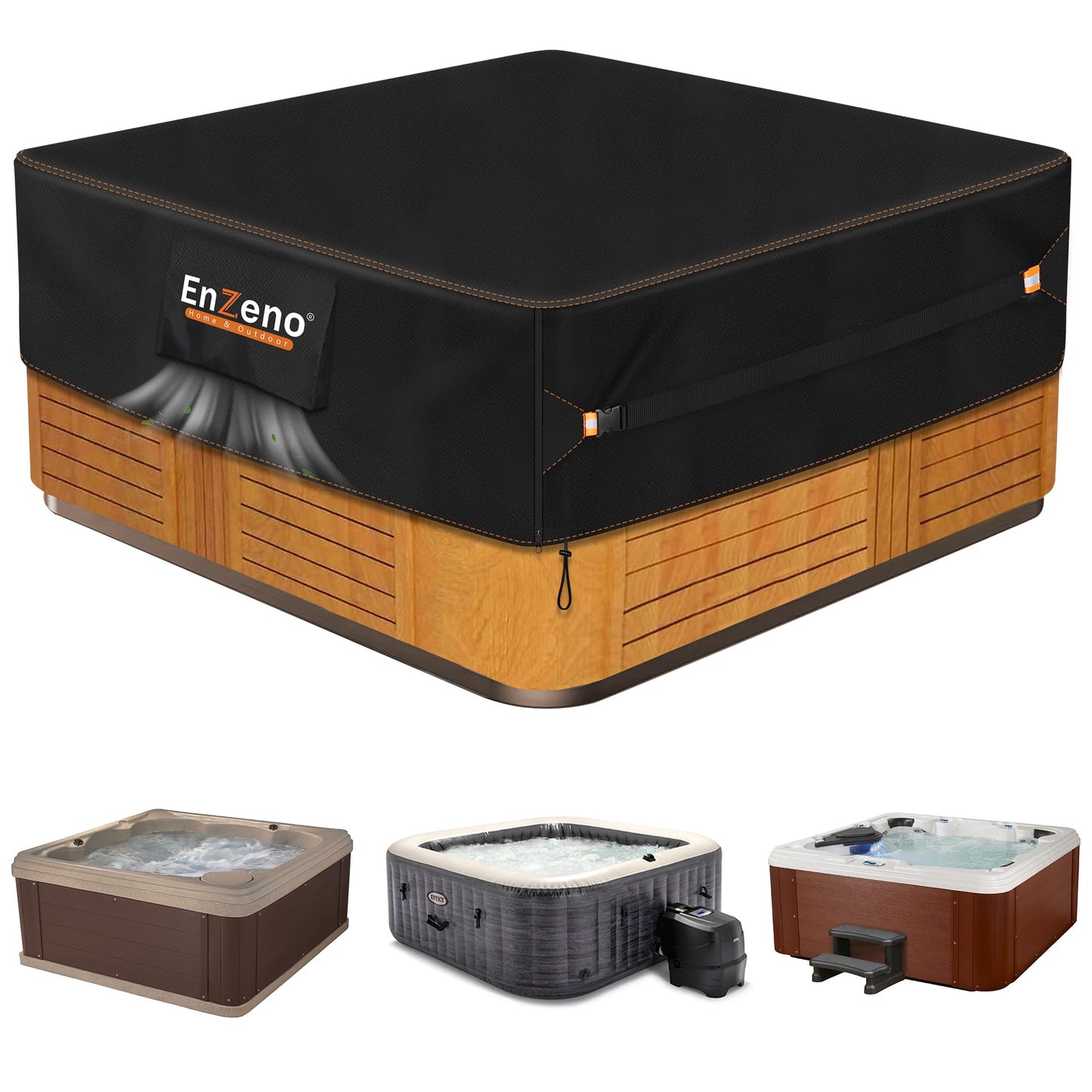 Enzeno Outdoor SPA Hot Tub Cover Waterproof Square 93 x 93 inch fit 92 x 92 or 91 x 91 or 420D Heavy Duty Cub Hot Tub Lid Protectors Protective Cover Cap