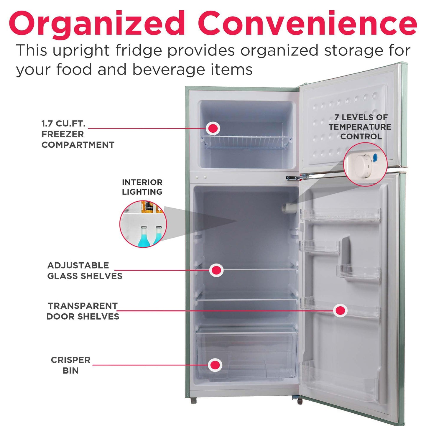Frigidaire EFR753 Retro Apartment Size Refrigerator with Top Freezer - 2 Door Fridge with 7.5 Cu Ft of Storage Capacity, Adjustable Spill-Proof Shelves, Door & Crisper Bins, Mint