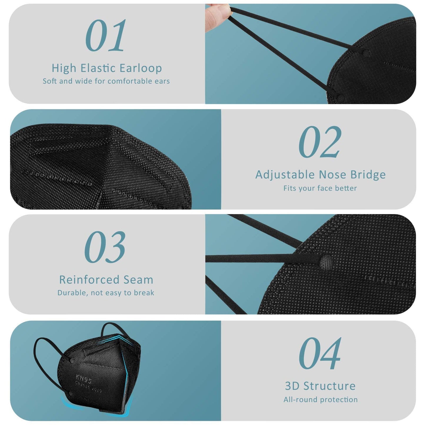 ChiSip KN95 Face Mask 60 Pcs, 5 Layer Cup Dust Safety Masks, Breathable Protection Masks Against PM2.5 Dust for Men, Women Black