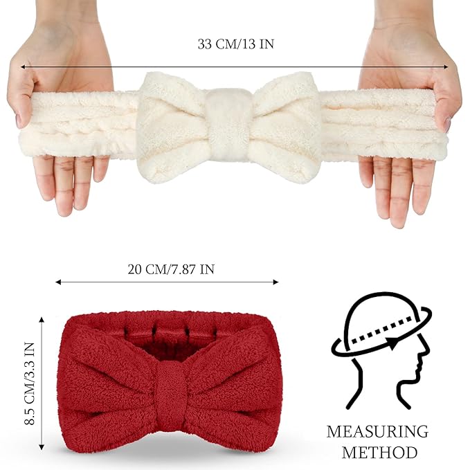 Hicarer 3 Pieces Hair Headband Headband to Wash Face for Women Makeup Spa Headband, Microfiber Bowtie Shower Headband for Women and Girls (Red, Black, White), 1.0 Count