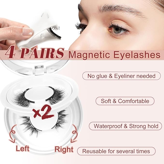 Higu clace Magnetic-Eyelashes with Applicator 4 Pairs Magnetic-Lashes Natural Look Wispy Magnet Lashes Easy to Wear and RemoveÃ¯Â¼ÂDJCX-A08)