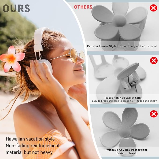 Hawaiian Flower Claw Hair Accessories for Women - 4PCS Large Nonslip Clips for Thick and Thin Hair, Strong Hold, Cute Banana Clips