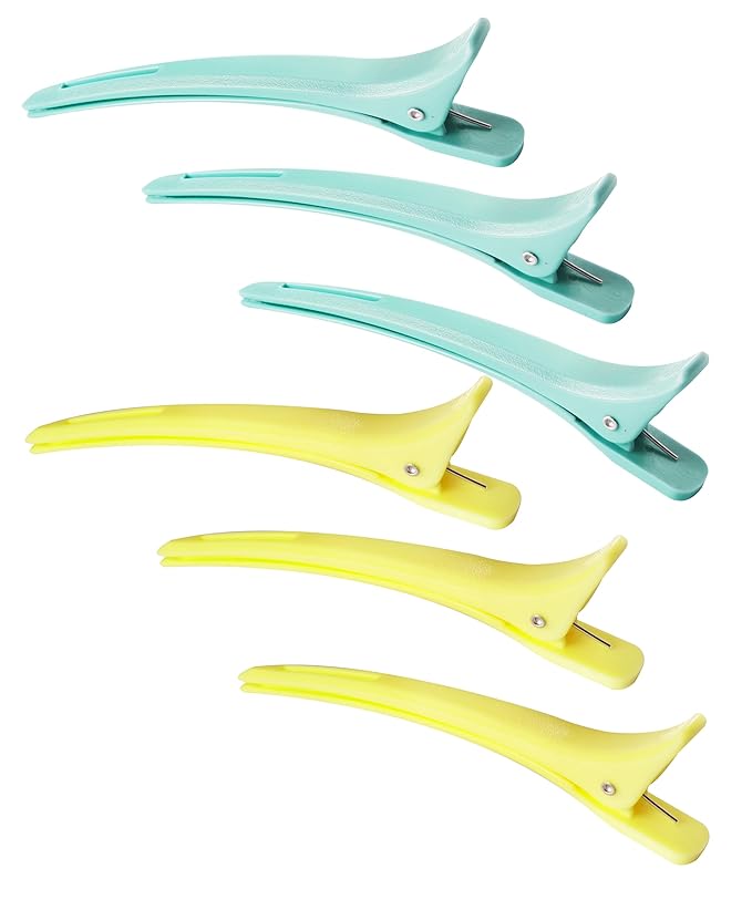 Professional Hair Sectioning Clips, 6-Pack, Black and White, Durable Salon Styling Clips (3 Yellow + 3 blue)