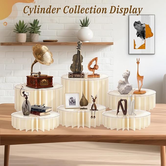 6Pcs Buffet Risers, Food Risers for Table, Foldable Cake Display Stands, Tall Cardboard Cupcakes Stand for Show Catering Desserts Jewelry Wedding Birthday Party Decoration (White)