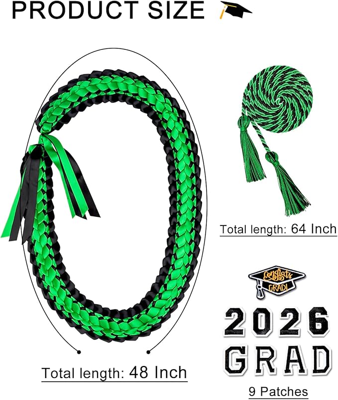 ALKB 2026 Graduation Lei Set - Two-Tone Braided Ribbon with Honor Cord, Unisex Graduation Gift for Graduates, Polyester