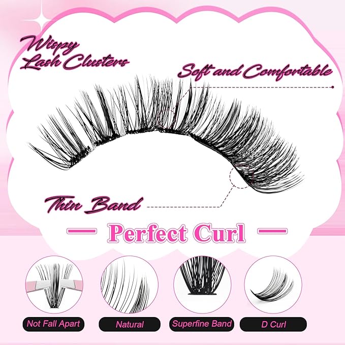 FADLASH Wispy Lash Clusters 280Pcs Individual Natural Eyeslash Cluster 40D Lash Extensions 12-18mm Soft D Curl Fluffy Cluster Eyelash Extension