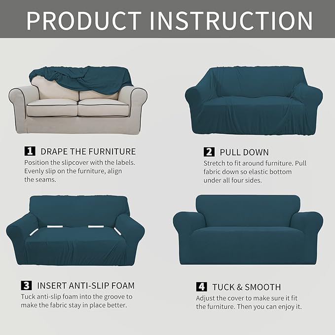 Easy-Going Stretch Oversized Loveseat Slipcover 1-Piece Sofa Cover Furniture Protector Couch Soft with Elastic Bottom for Kids Polyester Spandex Jacquard Fabric Small Checks Deep Teal