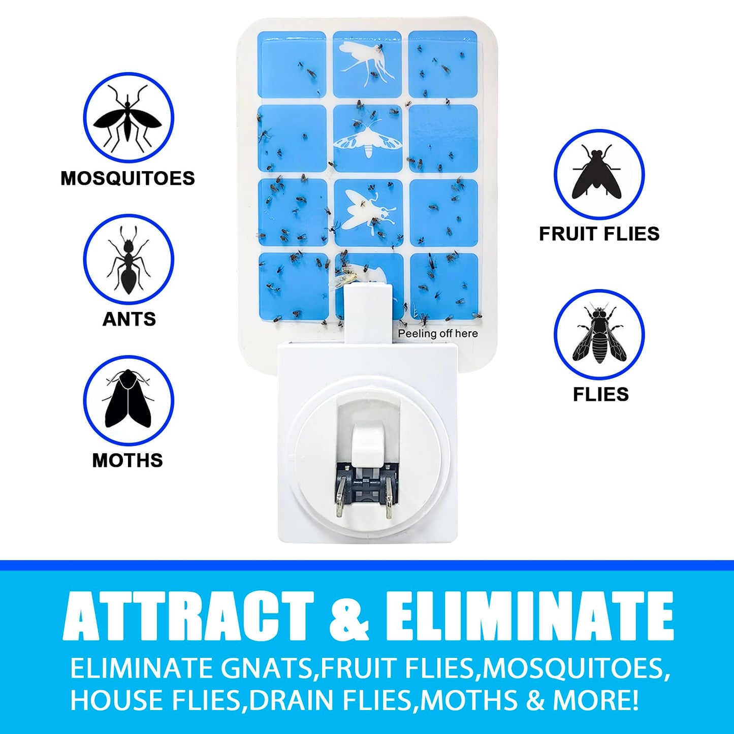 Blue Light Bug Catcher Indoor Plug in, Gnat Traps for House, Indoor Fly Trap for Fruit Fly, Moth and Mosquito, Flying Insect Catcher, 4 Device+8 Refills