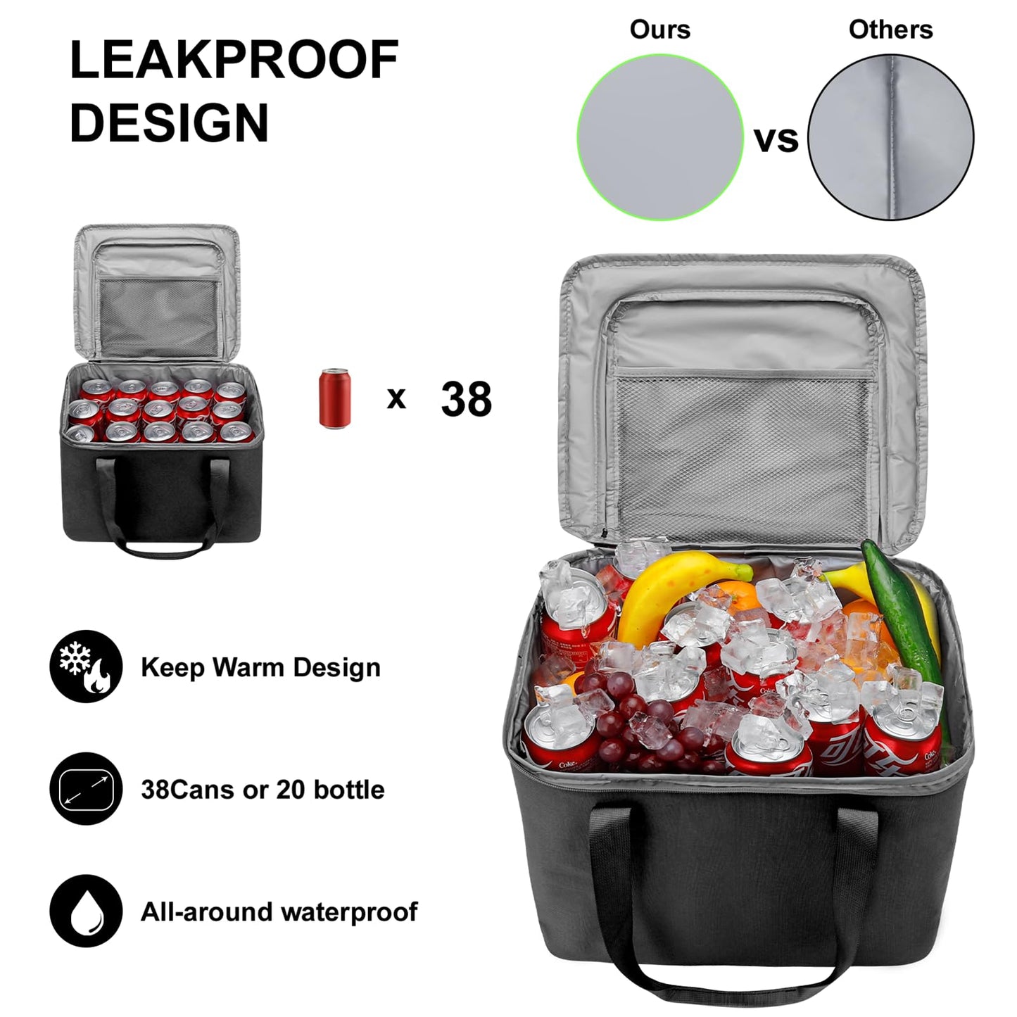 Car Trunk Organizer and Storage with Lid & Removable Leakproof Cooler Bag, Car Accessories 6 Removable Dividers for Custom Space, Collapsible Large Trunk Organizers Interior for SUV Sendan with Cover