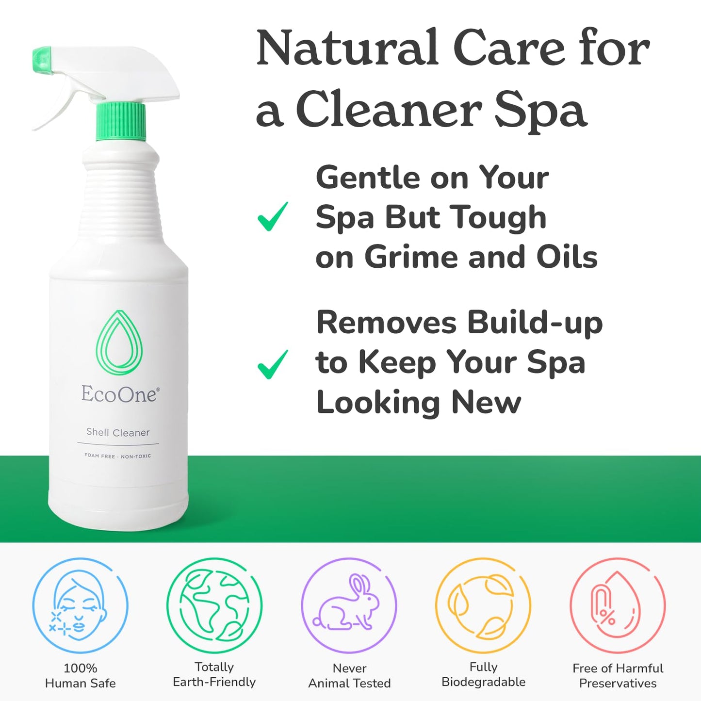 Shell Cleaner by EcoOne | All-Natural, Fragrance-Free Spa & Hot Tub Surface Cleaner | Hot Tub Shell Cleaner Removes Scum, Grime, & Stains | Foam-Free Spray-and-Wipe Hot Tub Cleaner, 32 Oz