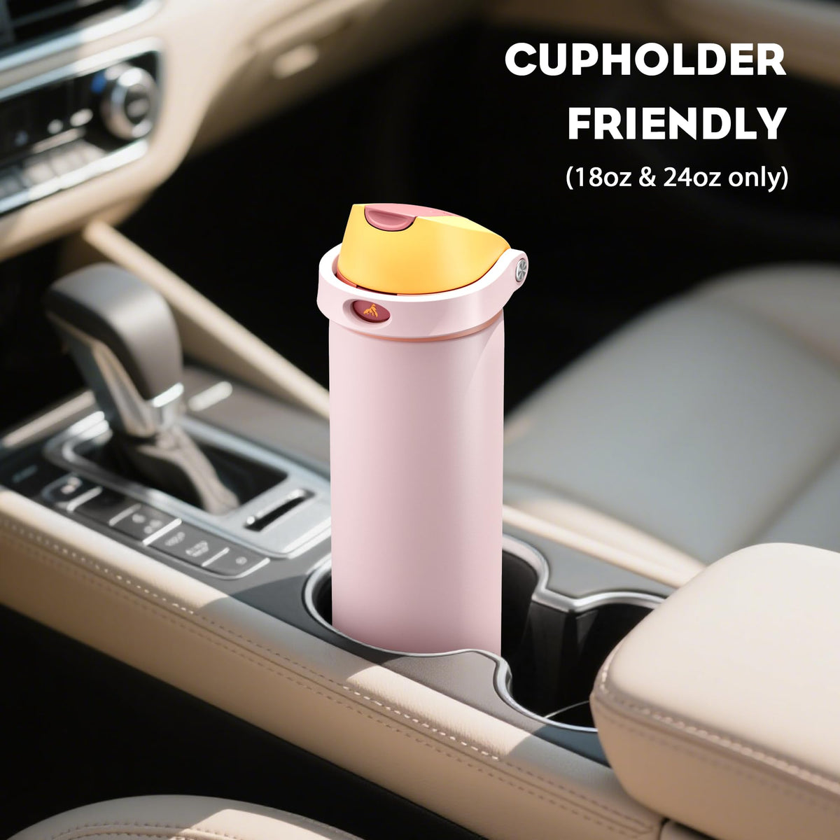 POWCAN 18 oz Insulated Water Bottle with Straw: 2-in-1 Push-Button Spout & Quick-Flip Straw, Leakproof, Cold 24Hrs, Fits Car Cup Holder, Stainless Sports Bottle for Gym, Travel Gift (Peach Store)