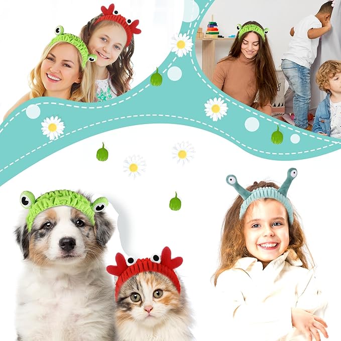 3 Pieces Face Wash Hairband Spa Headband Facial Makeup Hair Band Skincare Head Wraps Cartoon Elastic Head Band Cute Frog Snail Crab Creative Hair Accessories for Shower Beauty Sports
