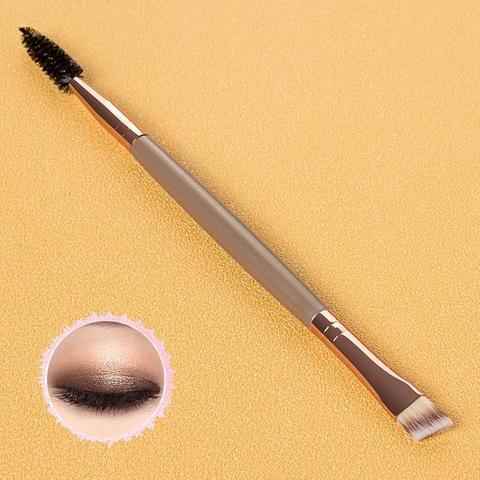 KINGMAS Eyebrow Brush Spoolie Dual Angled Eye Brow Brush Eyelash Comb Eyebrow Tool for Lining and Shaping Brows or Lashes (Dark Brown)