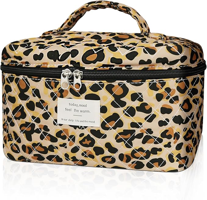 1pc Large Makeup Bag, Cute Cosmetic Bag for Women Girls, Floral Coquette Aesthetic Toiletry Bag, Travel Make Up Organizer Bag (Leopard Print)