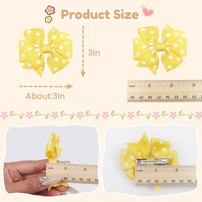 CÉLLOT 40Pcs 3 Inch Boutique Grosgrain Ribbon Pinwheel Hair Bows Alligator Clips For Girls Toddlers Hair Accessories Teens Gifts In Pairs (Polka Dot)