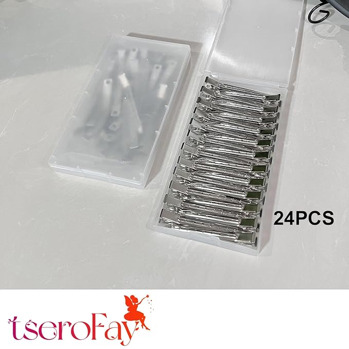 RENEWED Metal Silver Duck Billed Clips: 24Pcs Long Hair Sectioning and Curl Clips for Women with Case