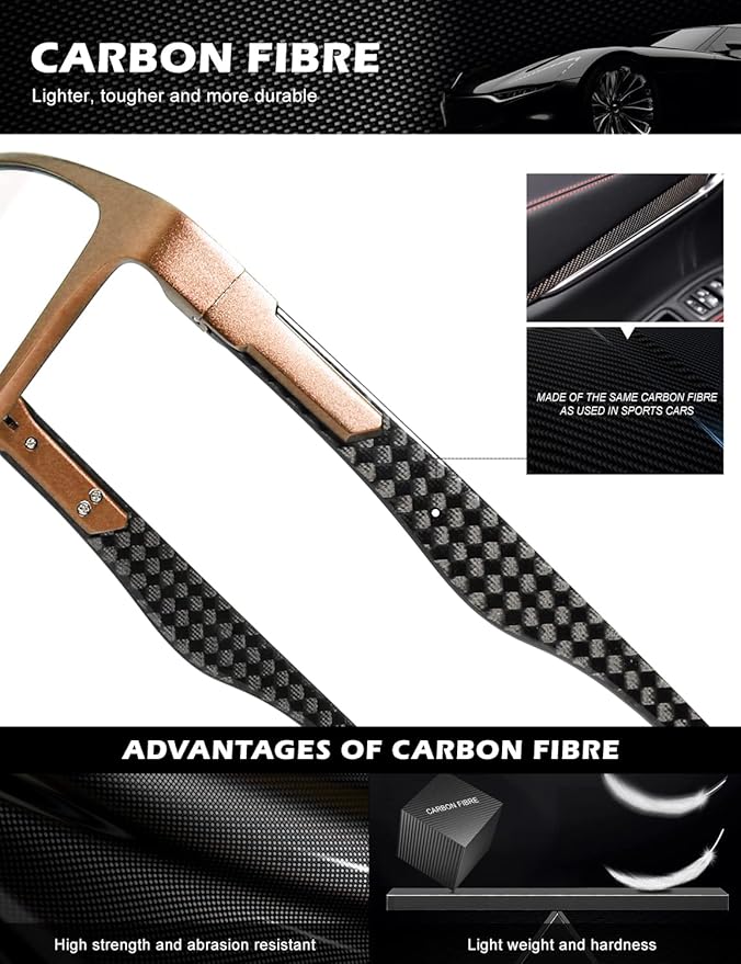 ANYLUV Carbon Fiber Reading Glasses for Men Women, Blue Light Blocking Computer Readers, Anti Glare Spring Hinge