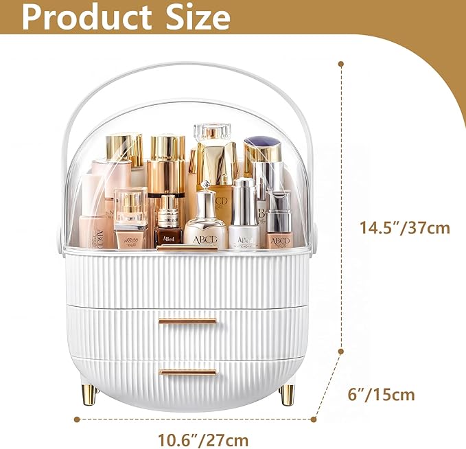 Makeup Organizer Skincare Organizers - Cosmetic Display Cases with Transparent Cover, SkinCare Organizers for Bathroom Countertop, Bedroom Vanity Desk, Lipstick Organizer, White