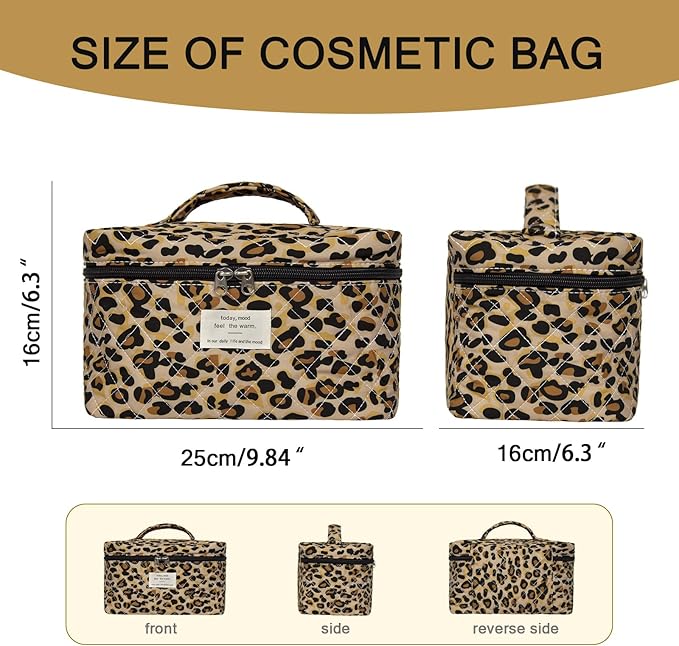 1pc Large Makeup Bag, Cute Cosmetic Bag for Women Girls, Floral Coquette Aesthetic Toiletry Bag, Travel Make Up Organizer Bag (Leopard Print)