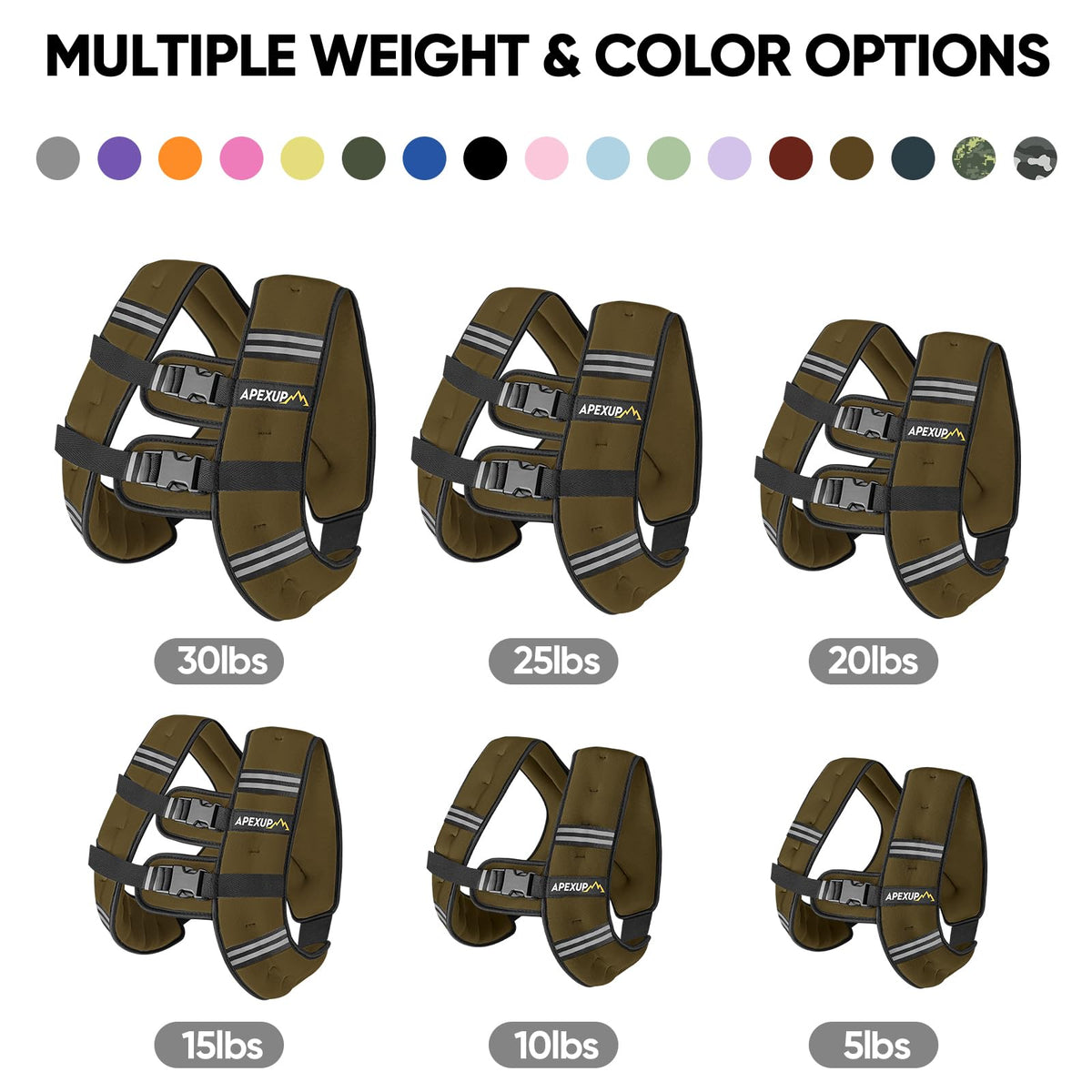 APEXUP 20lbs Weighted Vest Men Women, Weight Vest for Women Workout Equipment for Strength Training Running (Khaki)