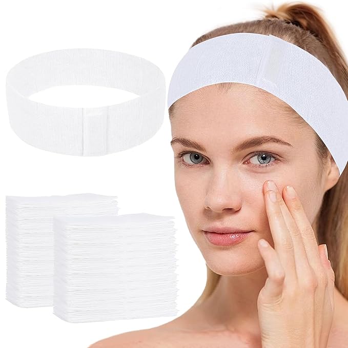 300 Count Disposable Spa Facial Headbands with Convenient Closure,White Stretch Facial Headwraps Soft for Facials Skincare Spa