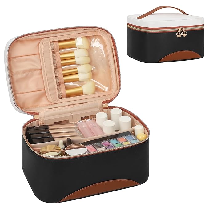 OCHEAL Makeup Bag,Large Capacity Travel Makeup Bag,Waterproof Cosmetic Organizer Case with Brush Holder Portable Make Up Bag for Women,Toiletry Bag for Daily Use & Trips as a Gift for Women