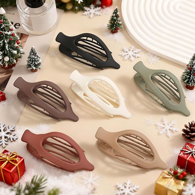 6 Packs Flat Claw Clips for Women, French Flat Hair Clip, Matte Curved Hair Claws Clip for Thin Thick Hair, Lay Down Claws Clips, Durable Strong Hold Hair Clip (Wine Red)