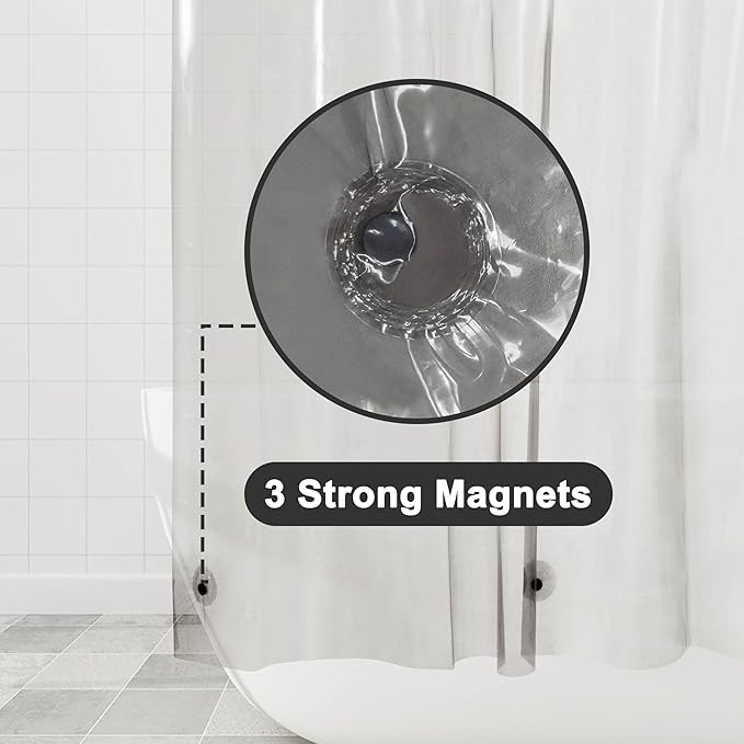 Barossa Design Clear Black Long Shower Curtain Liner 78" Height - 3 Magnets & Waterproof Lightweight PEVA Shower Liner for Bath Tub, PVC Free, Metal Grommets, Clear Black, 72x78