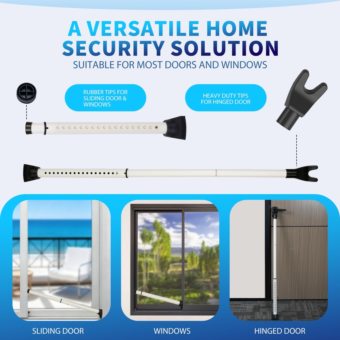 Upgraded Door Security Bar & Sliding Door Lock Bar,Door Stoppers,Adjustable Heavy Duty Door Jammer for Apartment,Home(1 Pack,White)